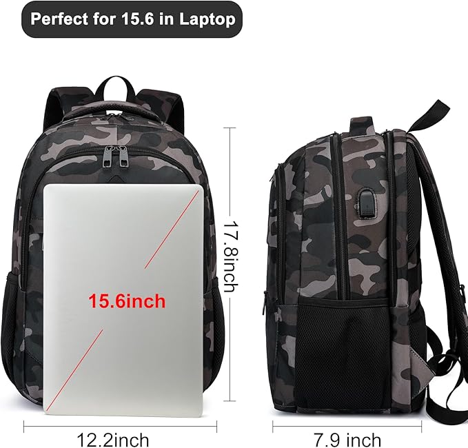 Backpack for Boys Men, School Backpack for Teens Girls, Lightweight Casual High School Bookbag, Daily-use Travel Laptop Backpack with USB Charging Port Fits 15.6 Inch Notebook