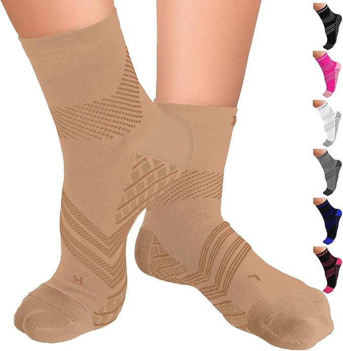 TechWare Pro Plantar Fasciitis Socks – Cushion Ankle Compression Socks Women & Men. Achilles Tendonitis Brace & Arch Support
