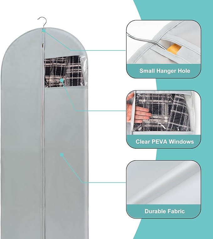 Dress Bags for Gowns Long, 65" Long Dress Bags for Hanging Clothes Clear Windows Foldable Long Garment Bag for Storage and Travel-24"x 65"/2 Pack