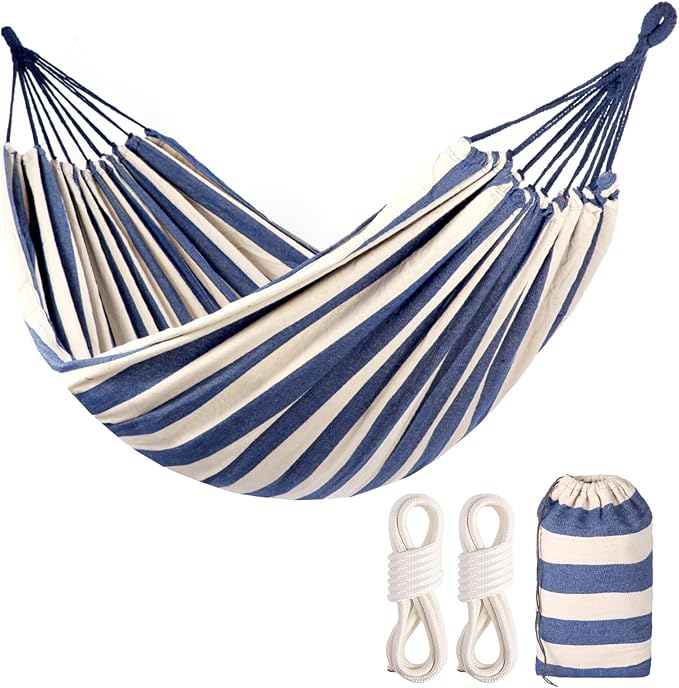 Camping Hammocks for Backyard Hanging Sturdy Garden Comfortable Fabric Hammock Indoor Tree Straps Up to 616lbs Weight Capacity with Travel Bag for Camping Portable Outdoor Patio (Blue)