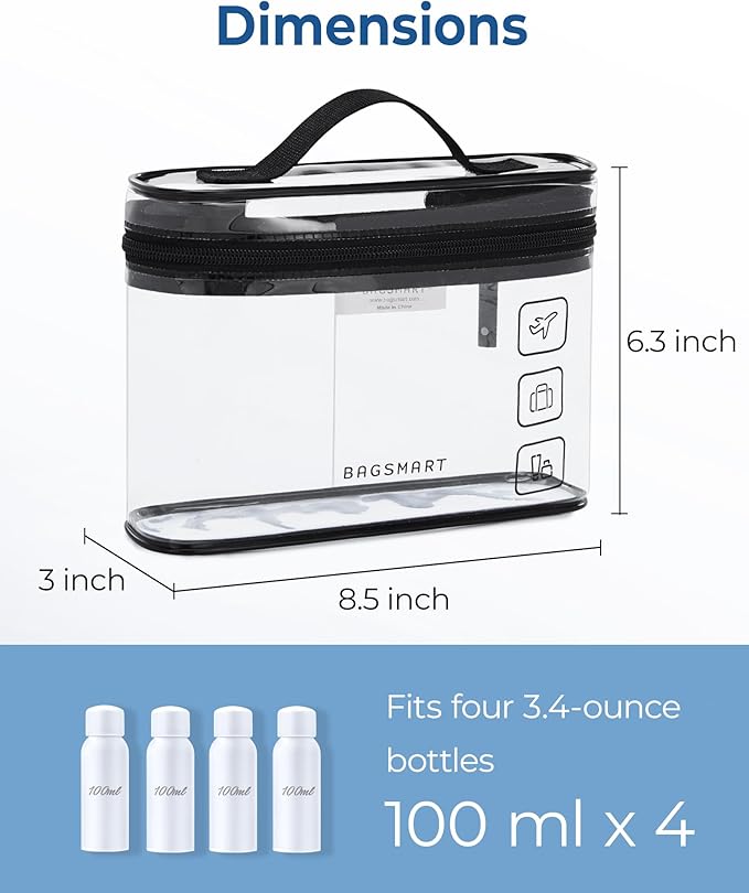BAGSMART TSA Approved Toiletry Bag, 3 Pack Clear Makeup Cosmetic Bag Organizer, Quart Size Travel Bag for Toiletries, Carry-on Travel Accessories Essentials, Gray-3pcs