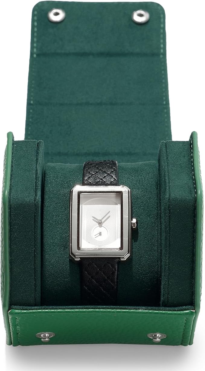 Oirlv Luxury Hexagonal Leather Watch Travel Case Single Watch Box for Men Portable Jewelry Storage Roll Organizer(1-Slot,Green)