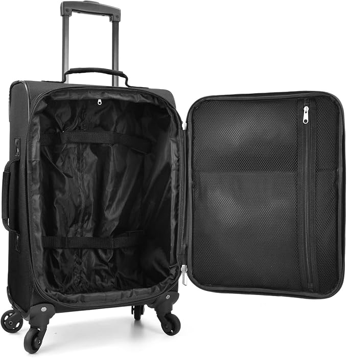U.S. Traveler Lightweight Rolling 20" Carry On Luggage Softside Suitcase, Black, 4 Wheel