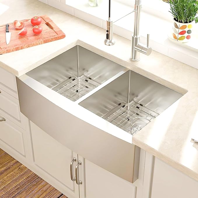 36 Farmhouse Sink Stainless Steel - Lordear 36 inch Kitchen Sink Double Bowl 50/50 Stainless Steel 16 Gauge Apron