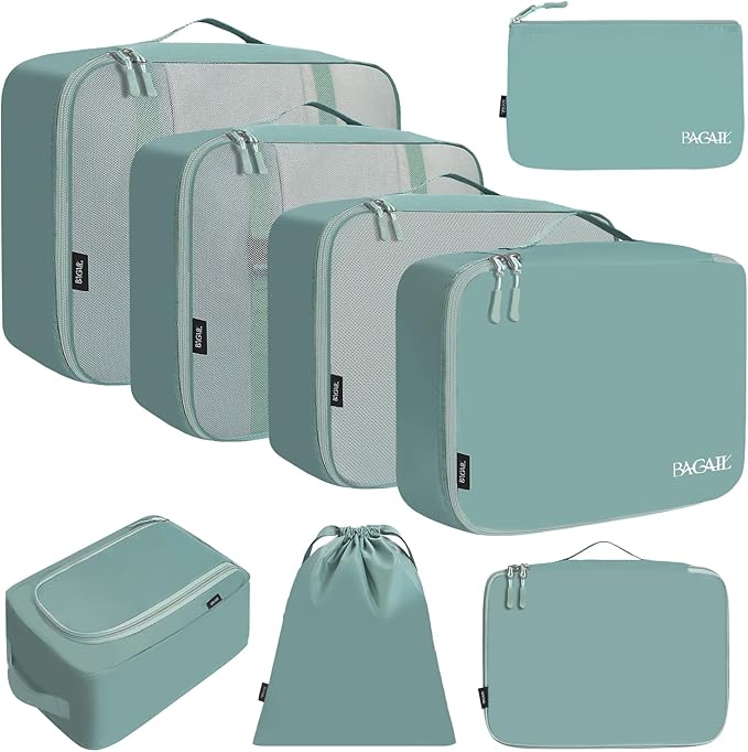 BAGAIL 8 Set Packing Cubes Luggage Packing Organizers for Travel Accessories-Dusty Blue
