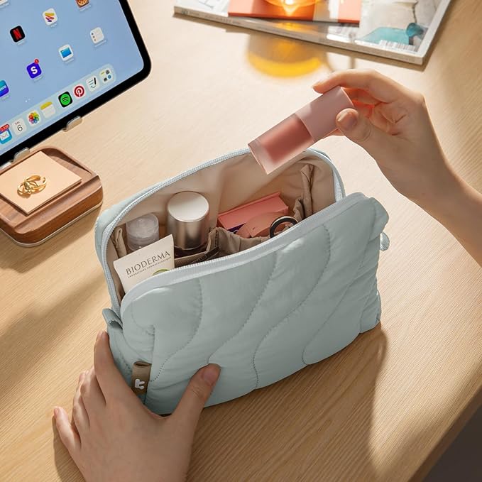 tomtoc Electronics Organizer Travel Case, Soft Puffy Organizer Bag Birthday Christmas Gifts Travel Essentials for Women Girls, Portable Accessory Tech Pouch Storage for Charger, Cord, Cable, Phone