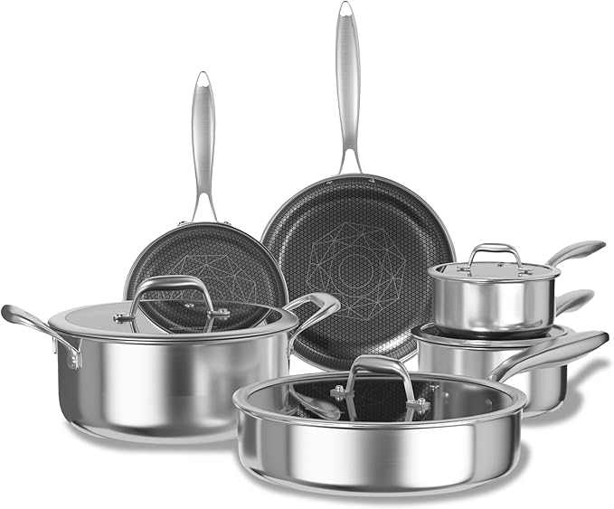 COOKER KING Stainless Steel Cookware Set, Pots and Pans Set Non Stick, Hybrid Ceramic Cookware,Non-Stick Frying Pans, Saucepans, Saute Pan & Stock Pot, Non-Toxic, Oven Safe, Induction Compatible