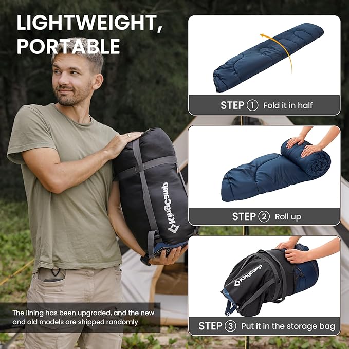 KingCamp Sleeping Bag for Adults, Cold Weather & Warm XL Big and Tall Flannel Sleeping Bags with Compression Sack Portable Waterproof Essentials Gear Accessories for Outdoor Camping
