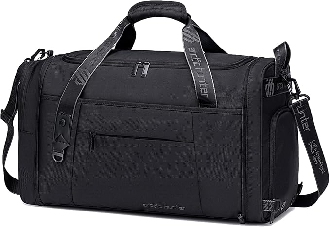 Gym Bags for Men Women, 42L Large Travel Duffle Bag, Carry On Bag for Airplanes with Shoe Compartment for Sports, Weekend Trips, Overnight and Camping - Black