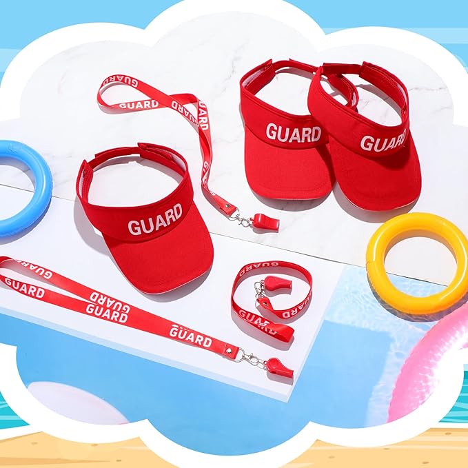 Halloween Guard Visor Hat Emergency Whistles with Lanyard Red Guard Hat Sun Visor Caps for Men and Women Costume