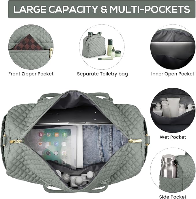 Travel Bag Weekender Bags for Women - Carry on Overnight Bag with Shoe Compartment Duffle Bag with Laptop Pocket Hospital Bag for Labor Delivery Gym Tote Bag with Toiletry Bag Dark Green
