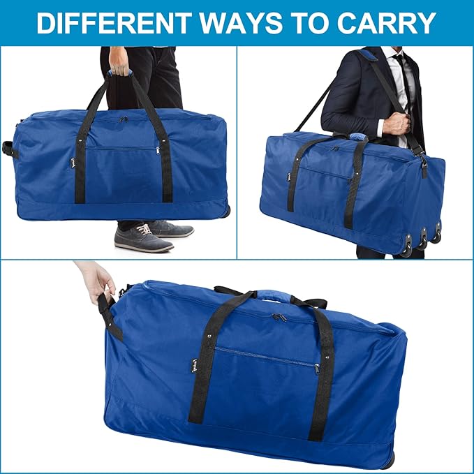 Finnhomy 120L Foldable Rolling Duffel Bag with 3 Wheels, Light Weight Travel Duffel bag with Large Loading Capacity, 32 inch Rolling Duffel bag with Shoulder Strap for Travel Camping Sports