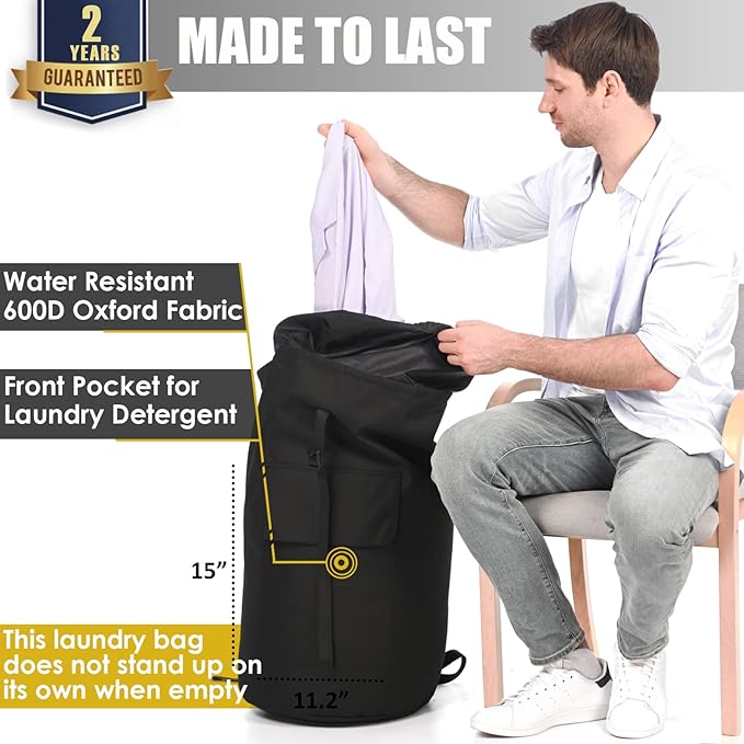 Backpack Laundry Bag, 115L Heavy Duty Extra Large College Laundry Backpack, Dirty Clothes Bag with Shoulder Straps, Laundry Hamper Bag with Drawstring Closure for College Dorm, Apartment, Laundromat