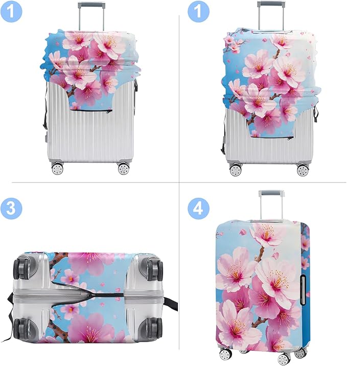 Luggage Cover Washable Suitcase Protector Anti-Scratch,Stretchable Fit for 20-34Inch Luggage Durable Travel Bag Cover with Zipper Closure (Peach blossom, XL(fits 32-34Inch suitcase))