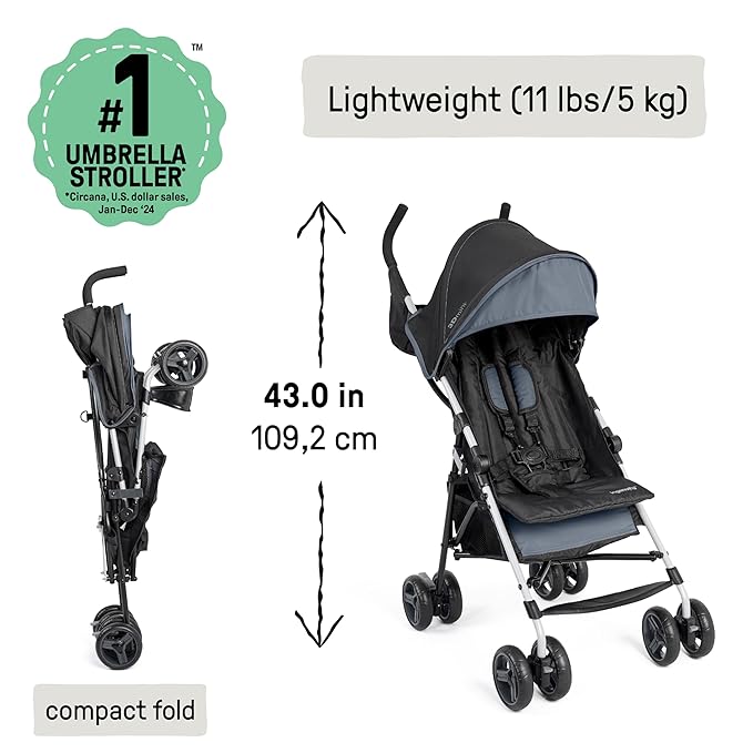 Ingenuity3D Mini Convenience Stroller – Lightweight Stroller with Compact Fold, Multi-Position Recline, Canopy with Pop Out Sun Visor – Umbrella Stroller for Travel and More, Slate Grey