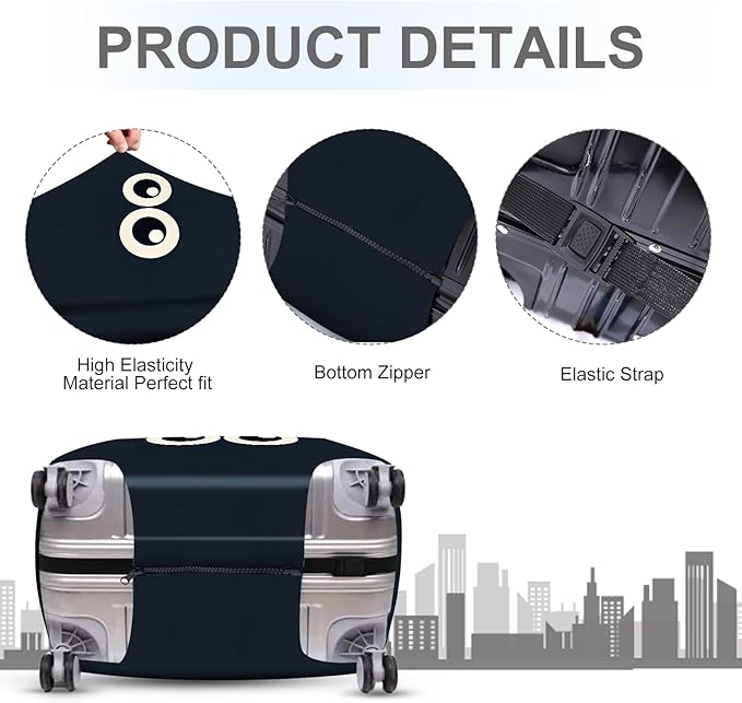 ANNA QUEEN Navy Blue Cartoon Eyes Luggage Cover, Funny Suitcase Protector for 24-26 Inch Luggage, Stretchable & Washable Travel Cover, Cute, Durable & Easy to Spot