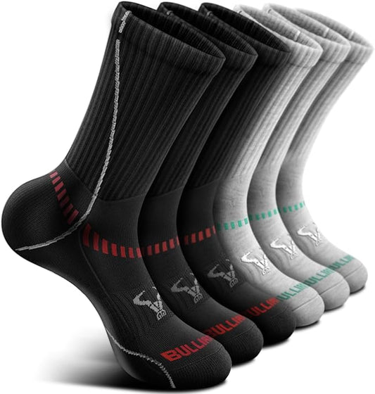 BULLIANT Compression Socks for Men 6Pairs, Athletic Crew Socks Cushioned For Men Sports Running-Arch Support