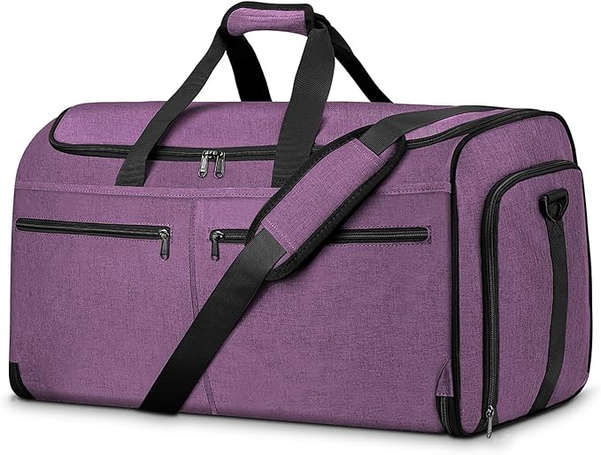 Large Garment Bag for Travel, Bukere Convertible Suit Travel Garment Duffel Bag for Women Business, Shoe Compartment, Detachable Shoulder Strap, 2 in 1 Hanging Suitcase Suit Travel Bags, Purple