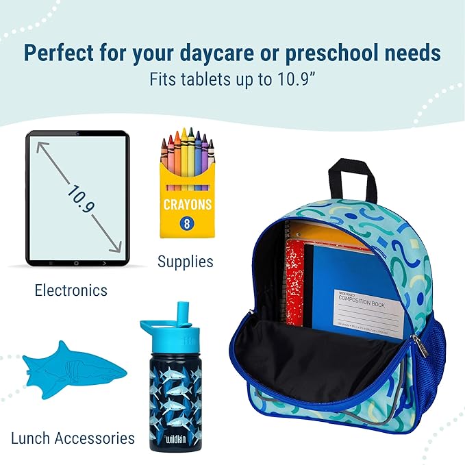 Wildkin 12-inch Kids Backpack – Padded, Adjustable, Ideal for Daycare & Travel (Confetti Blue)