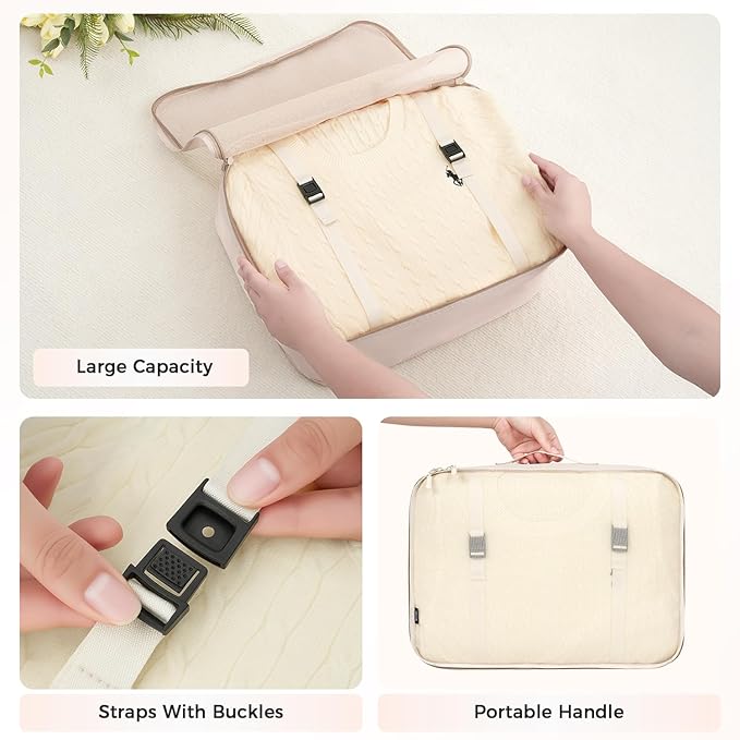 BAGAIL 8 Set Packing Cubes Luggage Packing Organizers for Travel Accessories-Cream