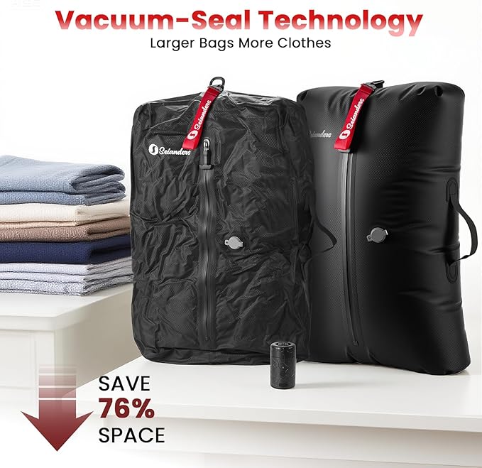Vacuum Bags for Travel Luggage (2PCS + Wireless Pump), Vacuum Clothing Compression Bag with Adjustable Shoulder Strap, 50.6L Large Capacity, IP67 Waterproof, Reusable for Carry-on Luggage & Backpack