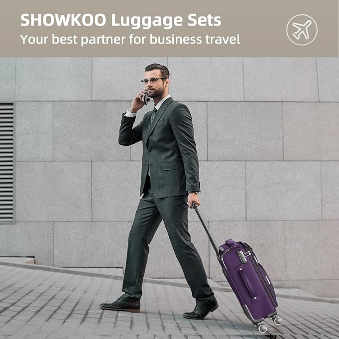 SHOWKOO Luggage Sets 3 Piece Softside Expandable Lightweight Durable Suitcase Sets Double Spinner Wheels TSA Lock Purple (20in/24in/28in)