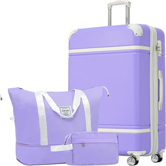 Merax Suitcase Set 28 inches Expandable Luggage with TSA Lock Spinner Wheels Hardshell Lightweight Vintage Luggage with Travel Bag,Purple