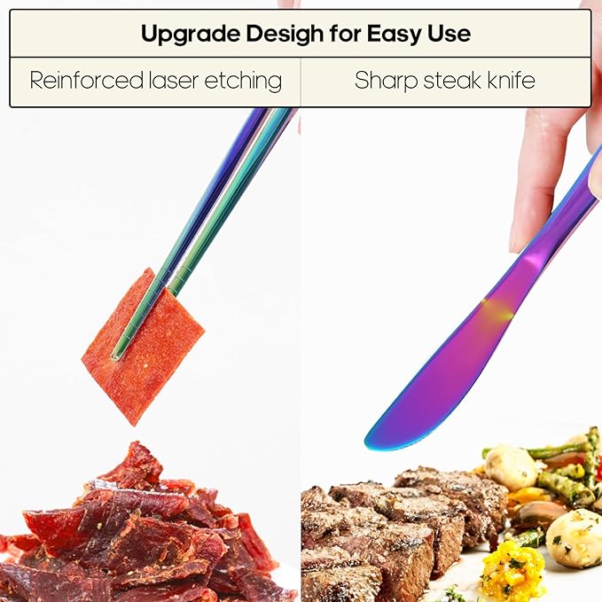 Travel Utensils with Case, Quatish Portable Silverware Set for Work, Stainless Steel Reusable Travel Cutlery Set, Fork and Spoon Set for Picnic, Camping, Gadgets, Lunch Box for Men, Rainbow