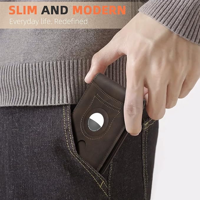 RUNBOX AirTag-Wallet-Mens-Slim-RFID Blocking Wallets Leather with Bill Compartment Air Tag Bifold Card Holder Wallet Gifts for Men Dad