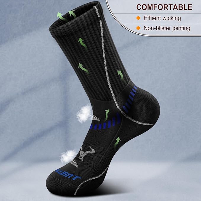 BULLIANT Compression Socks for Men 6Pairs, Athletic Crew Socks Cushioned For Men Sports Running-Arch Support