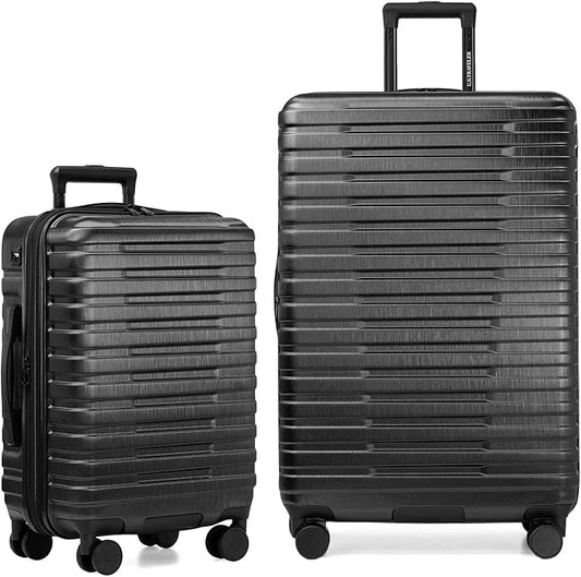U.S. Traveler Boren Polycarbonate Hardside Rugged Travel Suitcase Luggage with 8 Spinner Wheels, Aluminum Handle, Black, 2-Piece Set, USB Port in Carry-On