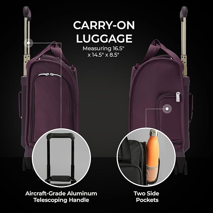 Briggs & Riley Cabin Spinner - Carry On Luggage for Travel, Suitcases with Wheels, Softside Rolling Bag for Men & Women, Fits Under Plane Seat, Interlocking Handle - Baseline Collection, Plum