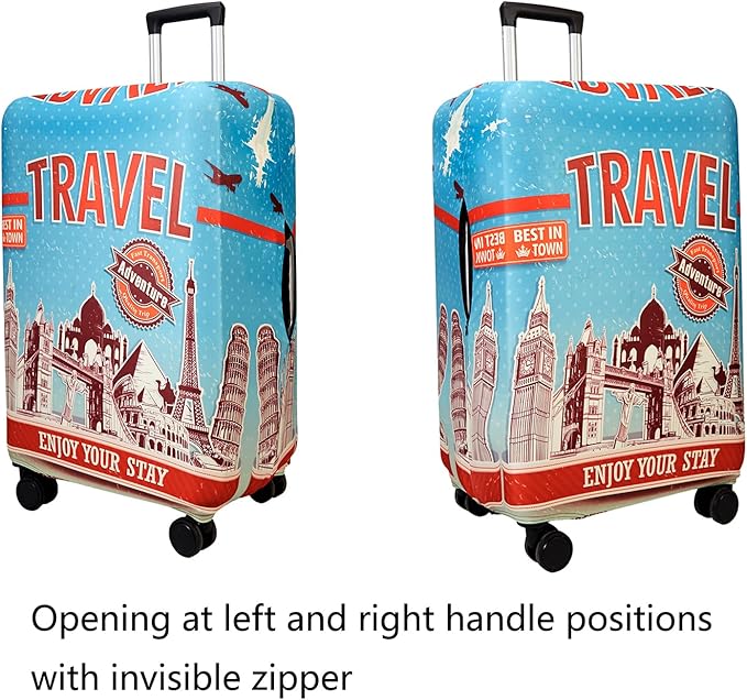 WUJIAONIAO Travel Luggage Cover Baggage Suitcase Cover Protector Skins 18-32 Inch (Tourist Attraction A28, XL (for 29-32 inch luggage))