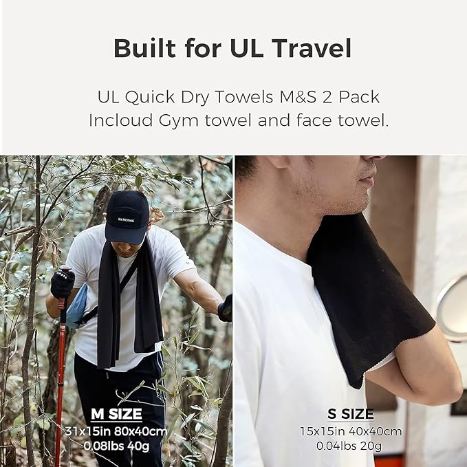 Ultralight Quick Dry Towel - Medium&Small 2 Pack Microfiber Towels with Compact Packable Pocket for Lightweight Backpacking Travel, Beach, Gym, Camping & Hiking(Grey, M&S 2 Set)