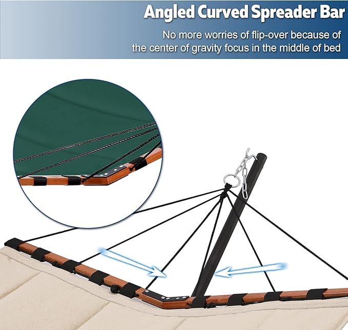 TegerDeger 12FT 2 Person Hammock with Stand Included 55 x 79IN Large Hammock 450LB Capacity with Hardwood Spreader Bar & Nylon Rope for Outside, Patio, Garden, Backyard, Beach, Poolside - Dark Green