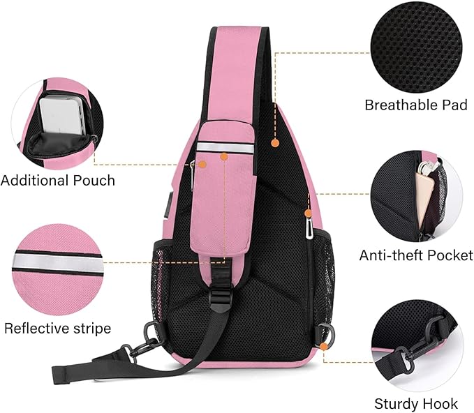 MOSISO Sling Backpack Bag, Crossbody Shoulder Bag Travel Hiking Daypack Chest Bag with Front Square Pocket&USB Charging Port