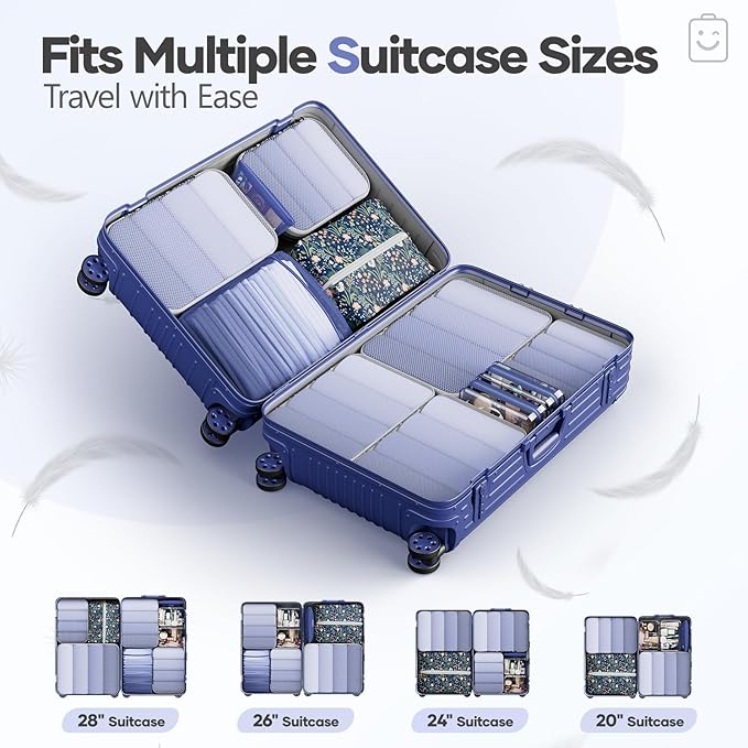 Veken 11 Set Compression Packing Cubes for Travel Essentials,Compressible Expandable Large Luggage Suitcase Organizer Bags for Clothing,Durable Space Saver Storage Bags(Dark Blue Floral)
