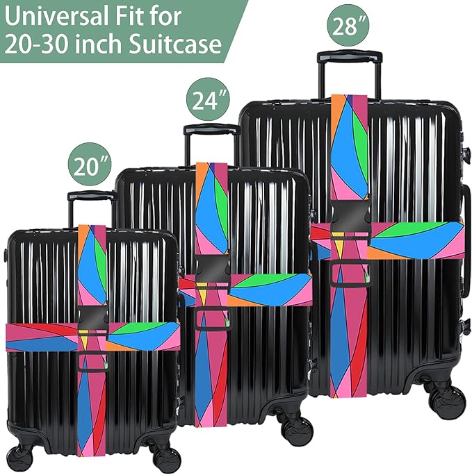 Colorful Luggage Straps for Suitcases, Adjustable Luggage Travel Belts to Keep Luggage Security While Travel, Strong Polyester Fabric, Easy-to-Recognize Stylish Design Travel Accessories, 2 Pack