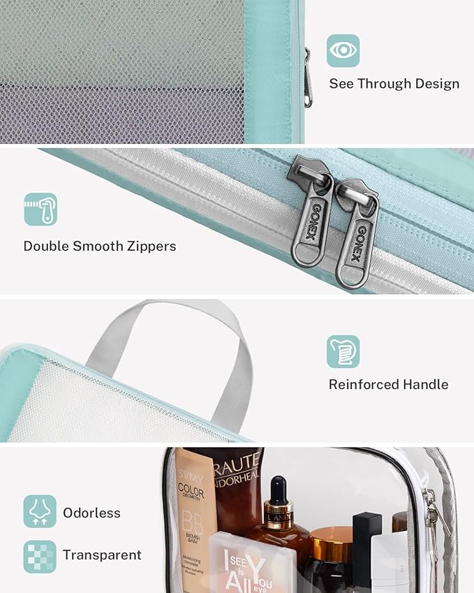 Gonex 8 Set Compression Packing Cubes for Travel, Expandable Mesh Packing Organizer for Travel Accessories Essentials with Toiletry Bag, Laundry Shoe Cable Bag for Suitcases, Grey Blue-green