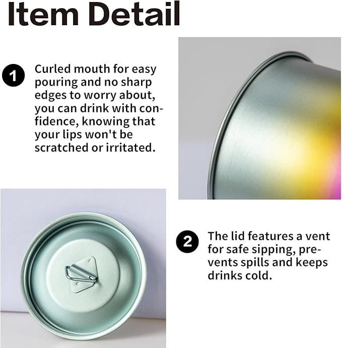 Titanium Camping Pot Mug 15oz (420ml) with Lid and Foldable Handle – Ultralight Camping Cup for Hiking, Backpacking, Outdoor Cooking, Rainbow