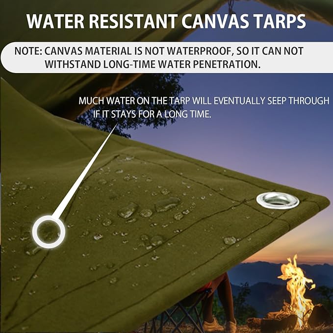 FoundGo Canvas Tarp 8'*10' Heavy Duty Waterproof Tarps with Grommets, UV Resistant, 22 Mil Tarpaulin,14 oz Durable Cloth Covers for Car, Roof, Boat, Camp, Canopy, Woodpile with Ropes.8'*10'