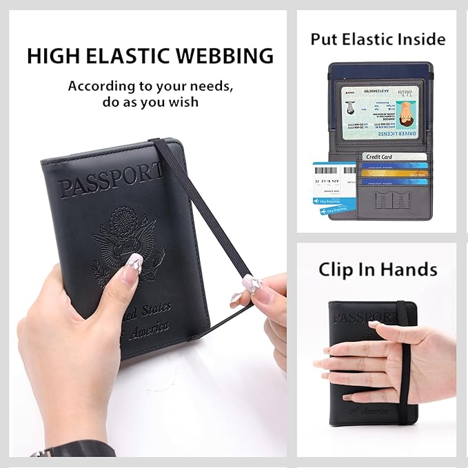 Melsbrinna Rfid Passport Holder for Travel women/Men, Cute Passport Wallet Rfid Blocking Card Slots, Rfid Passport Cover/CaseTravel Wallet, Passport Book Holder (1, Black3)
