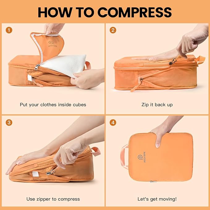 Lightweight Compression Packing Cubes for Suitcases, Compressible Expandable Travel Packing Organizer with Clear Toiletries and Backpack Bag, Travel Essentials for Carry on Luggage 7 Set
