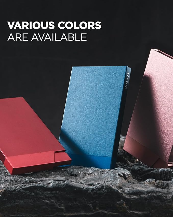VULKIT Pop up Card Holder Minimalist Credit Card Holder RFID Blocking Slim Metal Card Case for Men or Women(Wine)