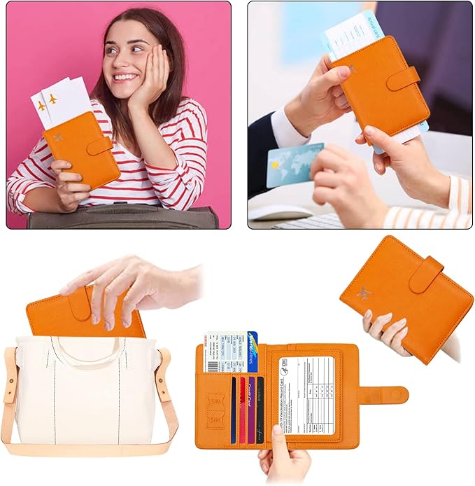 Melsbrinna Rfid Passport Holder for Travel women/Men, Cute Passport Wallet Rfid Blocking Card Slots, Rfid Passport Cover/CaseTravel Wallet, Passport Book Holder (1, Orange)