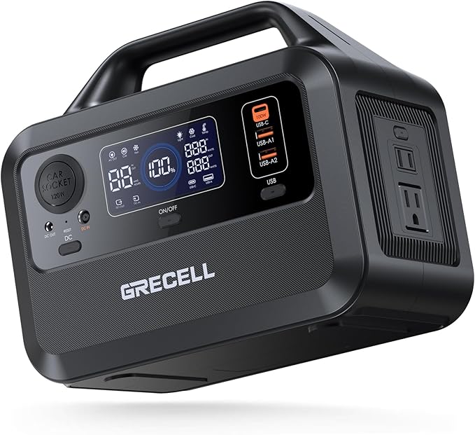 GRECELL Portable Power Station 300W, 230Wh LiFePO4 (LFP) Battery, 1.5hrs Fast Charging, 2 Up to 300W(Peak 600W) AC Outlets, Solar Generator for Outdoor Camping/RVs/Home Use