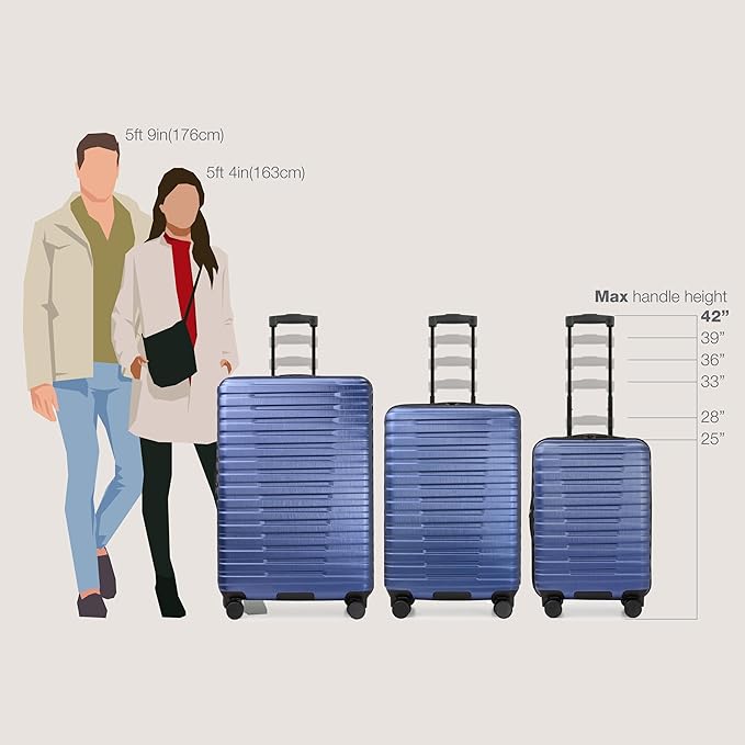 U.S. Traveler Boren Polycarbonate Hardside Rugged Travel Suitcase Luggage with 8 Spinner Wheels, Aluminum Handle, Navy, Checked-Large 30-Inch