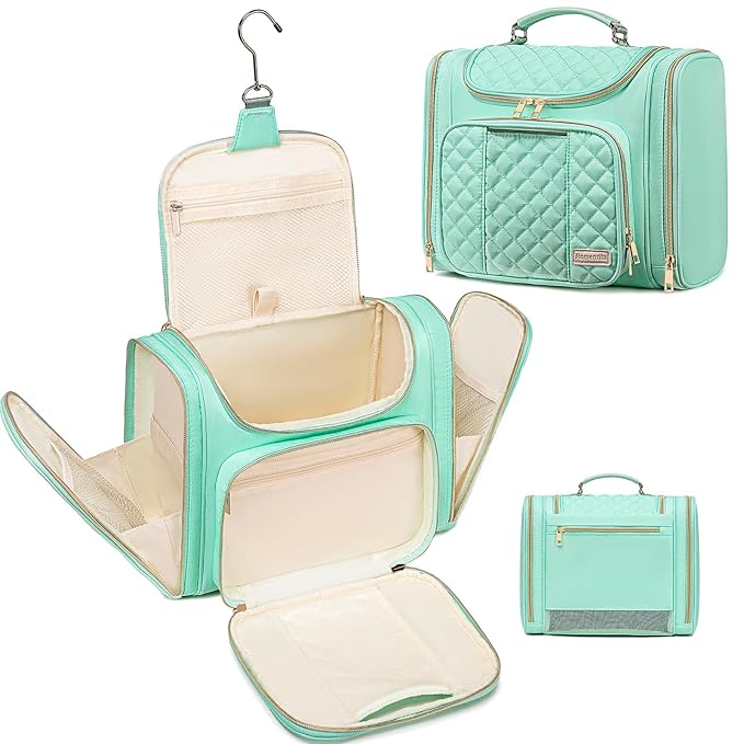 Travel Toiletry Bag for Women, Hanging Toiletry Bag, Bathroom Bag Portable Shower Caddy for College Dorm Travel Shower Bag for Women Water-Resistant Cosmetic Makeup Bag (Green)