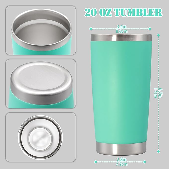 20 oz Tumbler with lid Double Wall Vacuum Insulated Tumblers Stainless Steel Coffee Mug Travel Coffee Tumbler Powder Coated Tumbler Cup Keep Hot&Cold - (Light Blue 6 Pack)