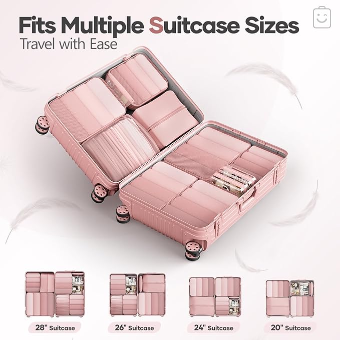 Veken 11 Set Compression Packing Cubes for Travel Essentials,Compressible Expandable Large Luggage Suitcase Organizer Bags for Clothing,Durable Space Saver Storage Bags with Toiletry Bags(Pink)
